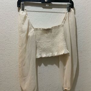 Blue Life off white elastic with puffed sleeves top size small